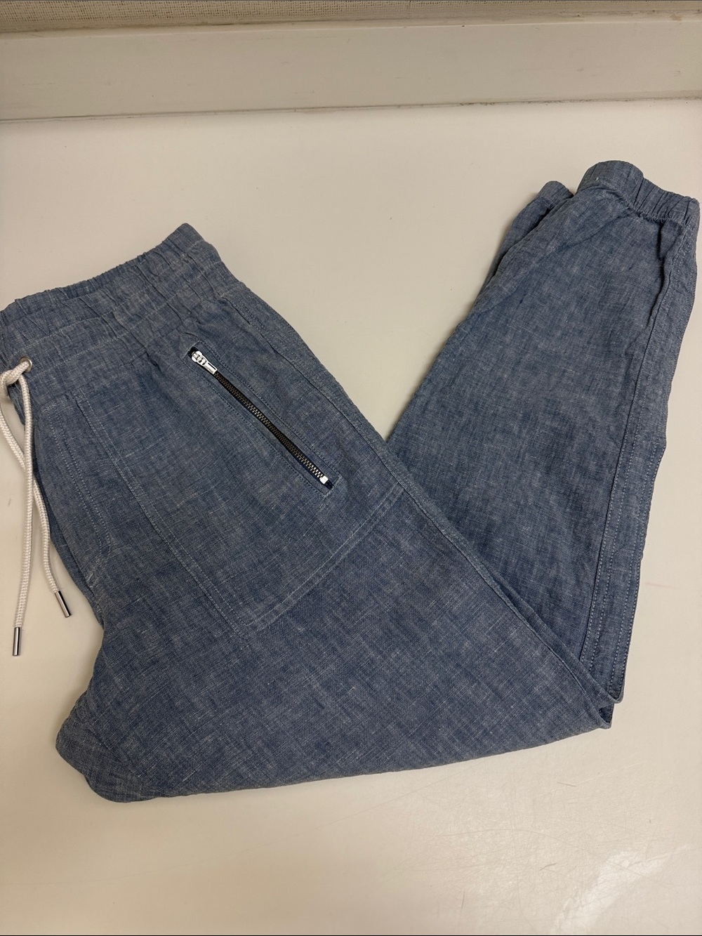 100% Linen Athleta Blue Drawstring Jogger Pants